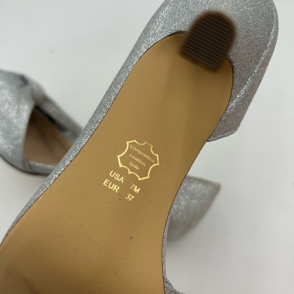 Nina Fay Silver Glitter Bow Peep Toe Heels - Picture 7 of 9